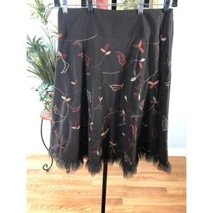 S.L.B. Mini Skirt Women's Size 12 Black Embroidery Floral Bohemian Fairycore